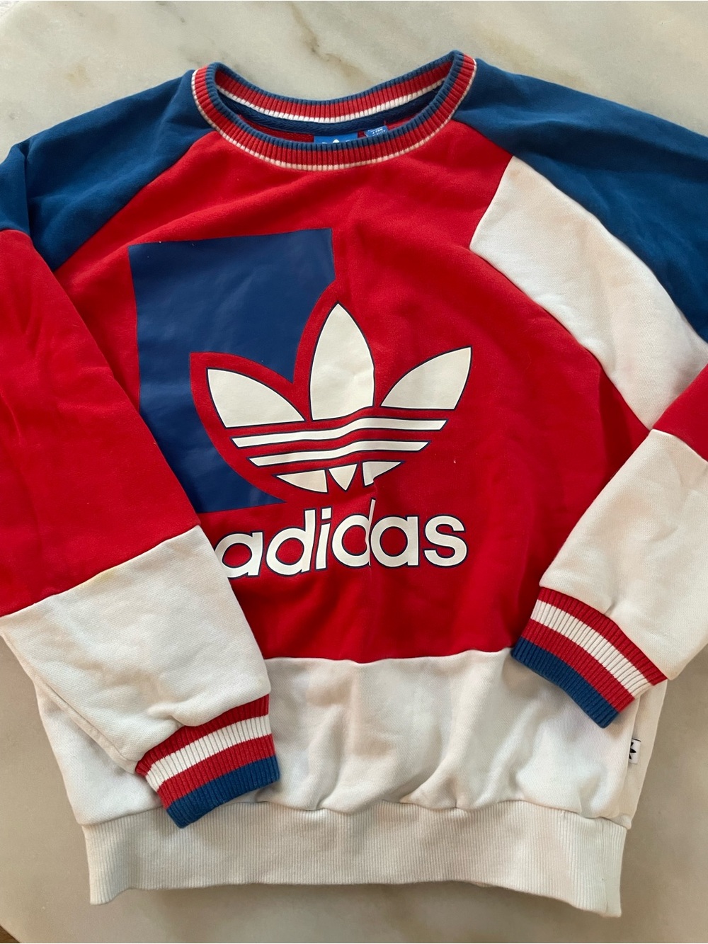 adidas Men’s Red, Blue & White Trefoil Colorblock Crewneck